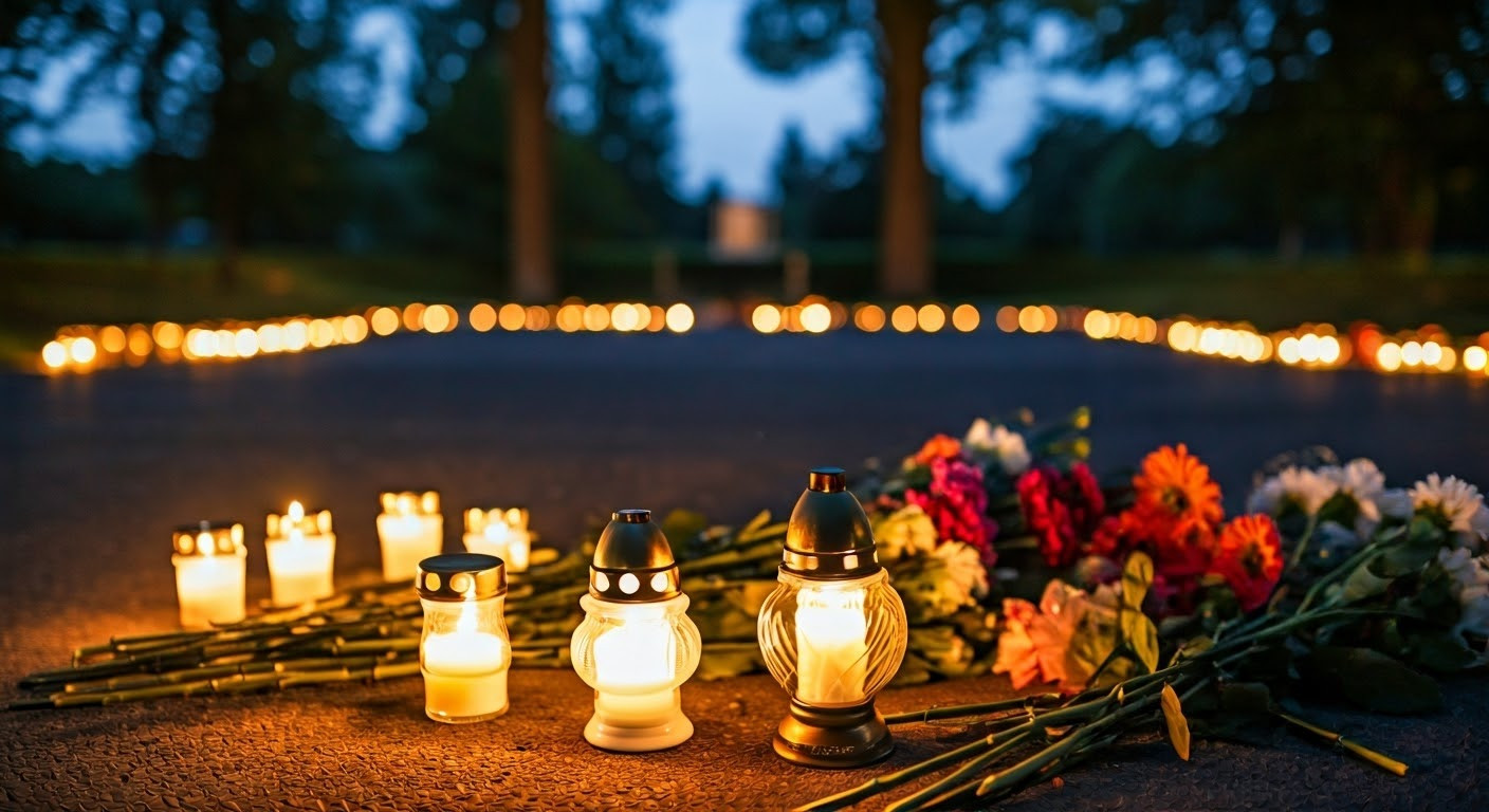Memorial for victims with candles and flowers