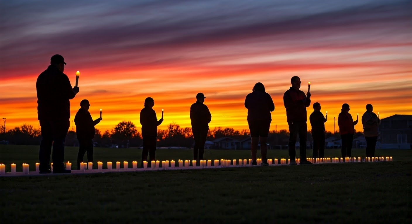 Sunset over a community park memorial